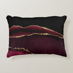 Marble Agate Chic Black Purple Gold Glitter Decorative Cushion
