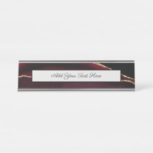 Marble Agate Chic Black Purple Gold Glitter Desk Name Plate