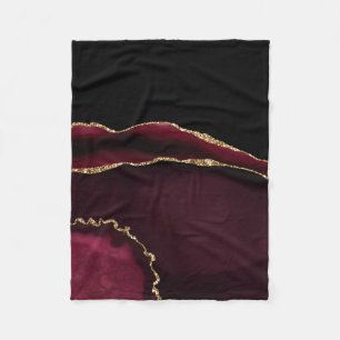 Marble Agate Chic Black Purple Gold Glitter Fleece Blanket