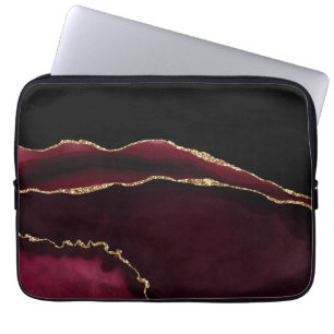 Marble Agate Chic Black Purple Gold Glitter Laptop Sleeve