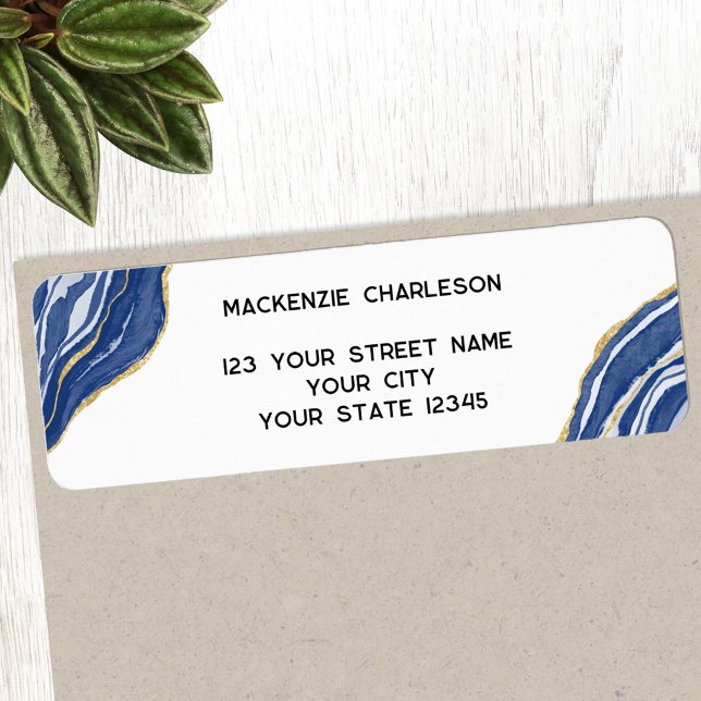 Marble Agate Geode Blue Return Address (Blue and white agate marble geode return address label)