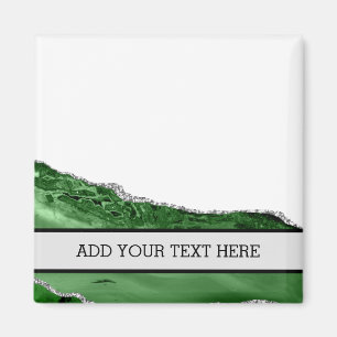 Marble Agate Glamourous Emerald Green Silver Magnet