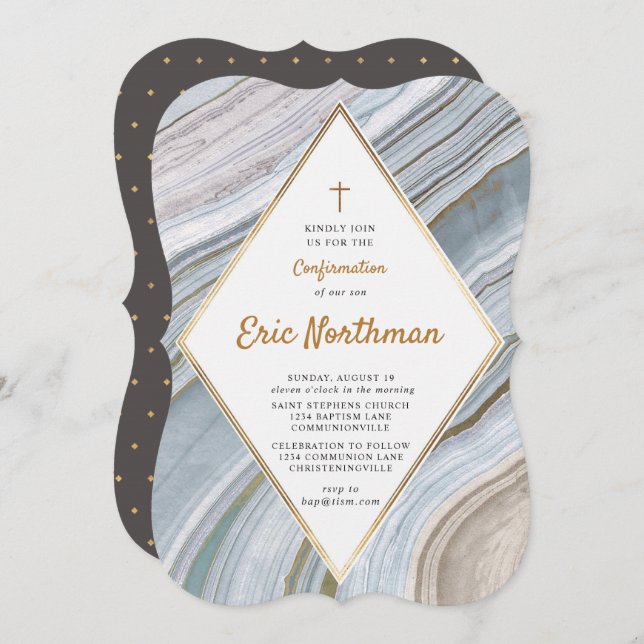 Marble Agate Gold Confirmation Invitation (Front/Back)