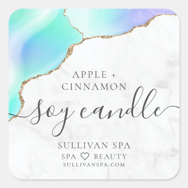 Marble Agate Gold Foil Soy Candle Label (Front)