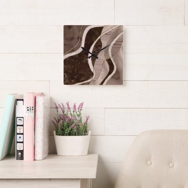 Marble Agate Gold Glam 5 Square Wall Clock (Reading Room)