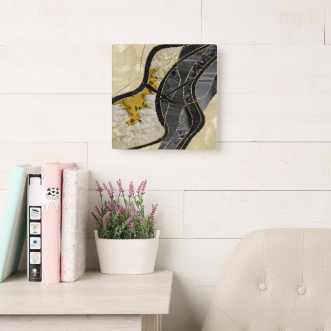Marble Agate Gold Glam 6 Square Wall Clock (Reading Room)