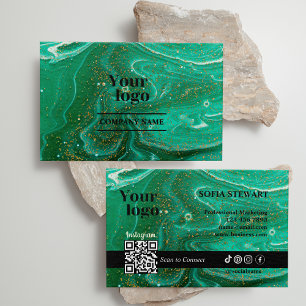 Marble Agate Green Gold Glitter Instagram Qr Code Business Card