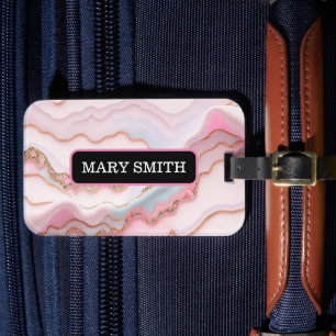 Marble Agate Modern Blue Pink Gold Collection Luggage Tag