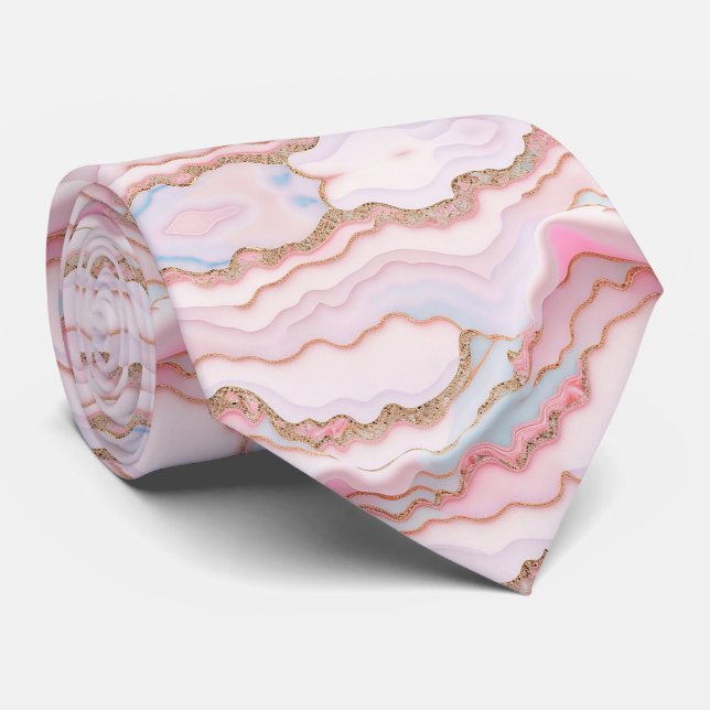 Marble Agate Modern Blue Pink Gold Collection Tie (Rolled)