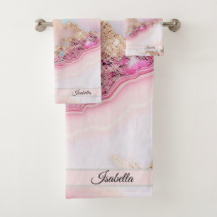 Marble Agate Popular Blue Pink Gold Collection Bath Towel Set