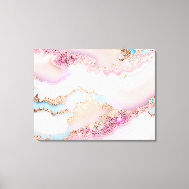 Marble Agate Popular Blue Pink Gold Collection Canvas Print (Front)