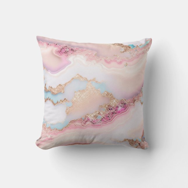 Marble Agate Popular Blue Pink Gold Collection Cushion (Front)