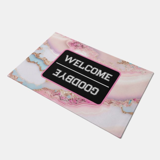 Marble Agate Popular Blue Pink Gold Collection Doormat (Angled)