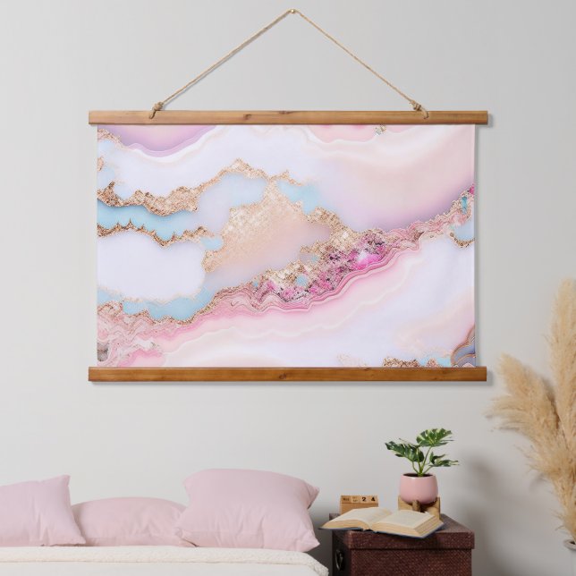 Marble Agate Popular Blue Pink Gold Collection Hanging Tapestry (Bedroom)