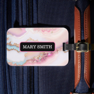 Marble Agate Popular Blue Pink Gold Collection Luggage Tag