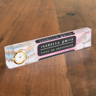 Marble Agate Popular Blue Pink Gold Collection Nameplate