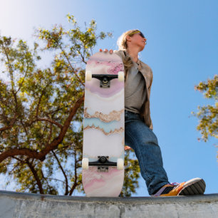Marble Agate Popular Blue Pink Gold Collection Skateboard