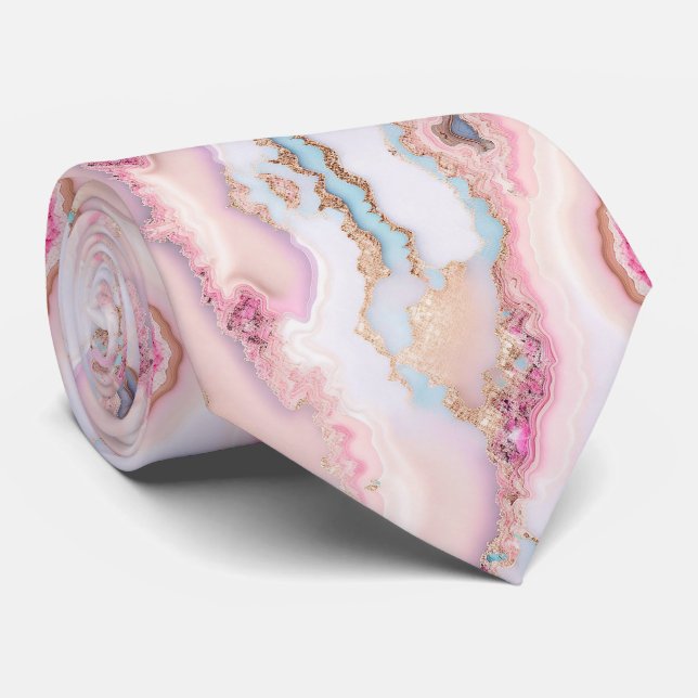 Marble Agate Popular Blue Pink Gold Collection Tie (Rolled)