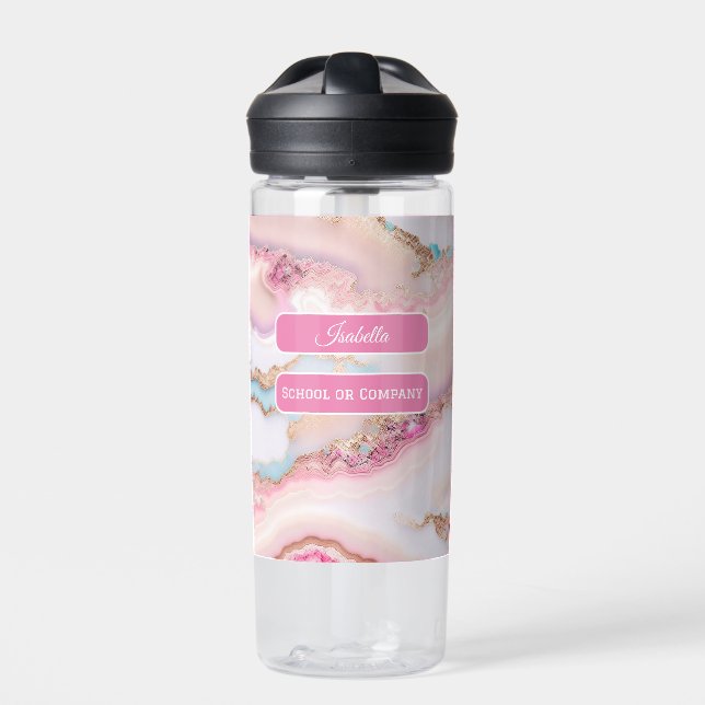 Marble Agate Popular Blue Pink Gold Collection Water Bottle (Front)
