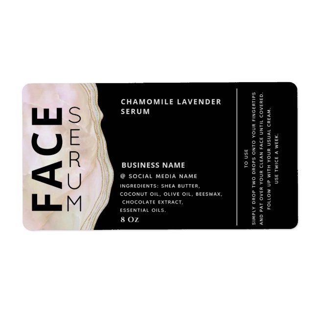 Marble agate professional black face serum label (Front)
