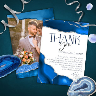 Marble Agate Royal blue wedding Wedding Thank You Card