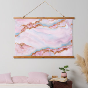 Marble Agate Trendy Blue Pink Gold Collection Hanging Tapestry
