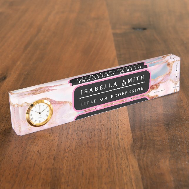 Marble Agate Trendy Blue Pink Gold Collection Nameplate (Side)