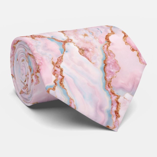 Marble Agate Trendy Blue Pink Gold Collection Tie (Rolled)