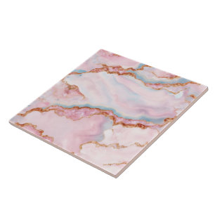 Marble Agate Trendy Blue Pink Gold Collection Tile