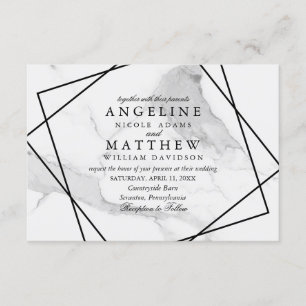 Marble and Black & White Geometric Wedding Invite