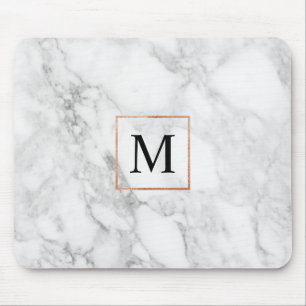 Marble and Faux Foil Border Monogram Mouse Pad