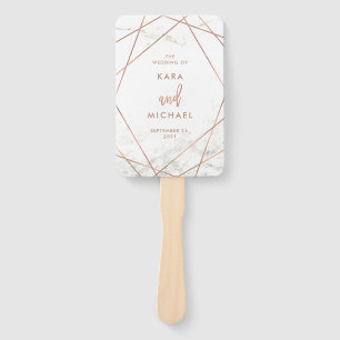 Marble and Faux Rose Gold Geometric Wedding Hand Fan