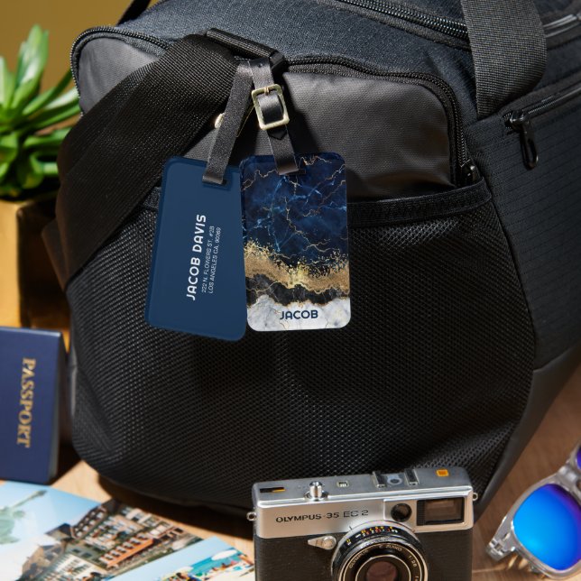 Marble and Glitter Luggage Tag (Front & Back)