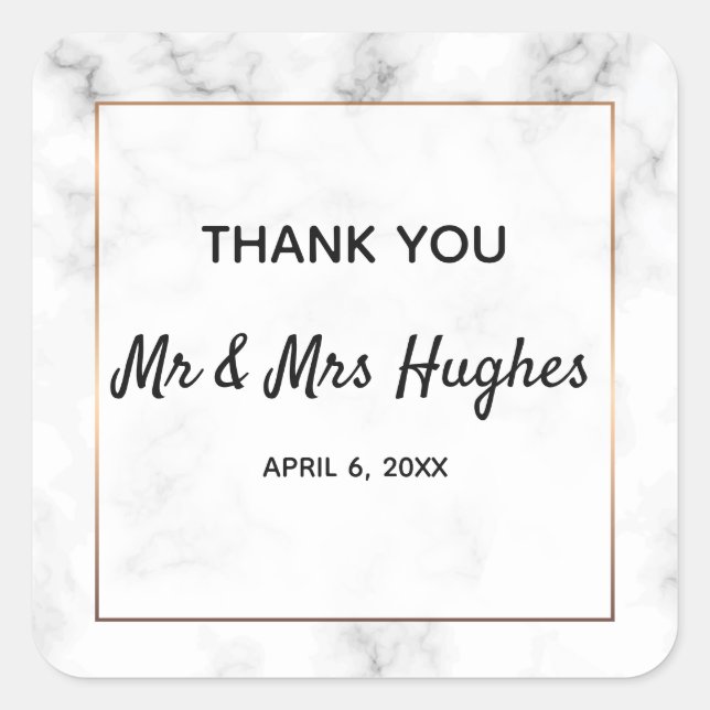 Marble and gold elegant wedding  thank you square sticker (Front)
