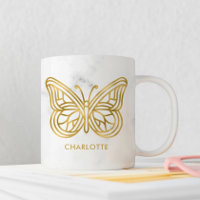 Marble and Gold Geometric Butterfly Personalised