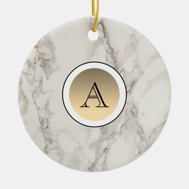 Marble and Gold Initial Elegant Ceramic Tree Decoration (Front)