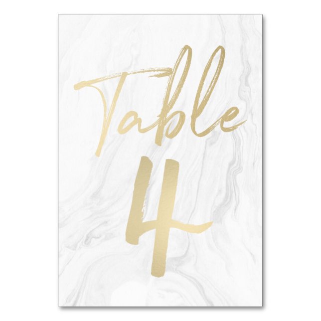 Marble and Gold Script | Table Number Card 4 (Front)