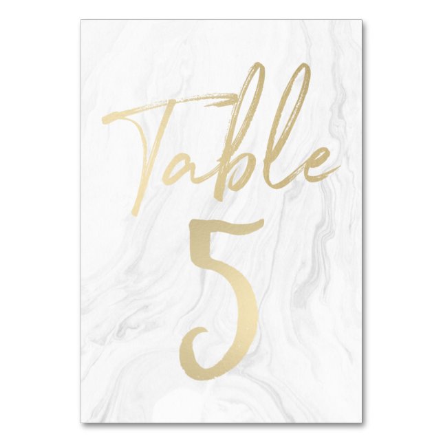 Marble and Gold Script | Table Number Card 5 (Front)