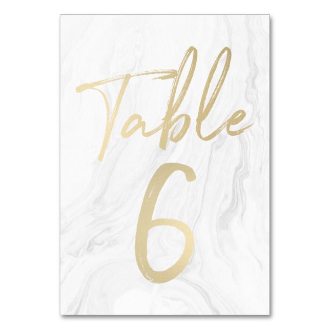 Marble and Gold Script | Table Number Card 6 (Front)