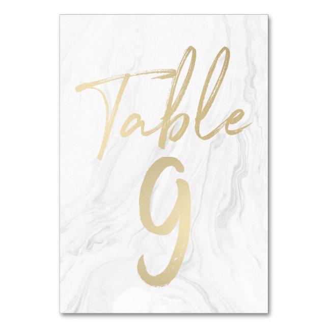 Marble and Gold Script | Table Number Card 9 (Front)