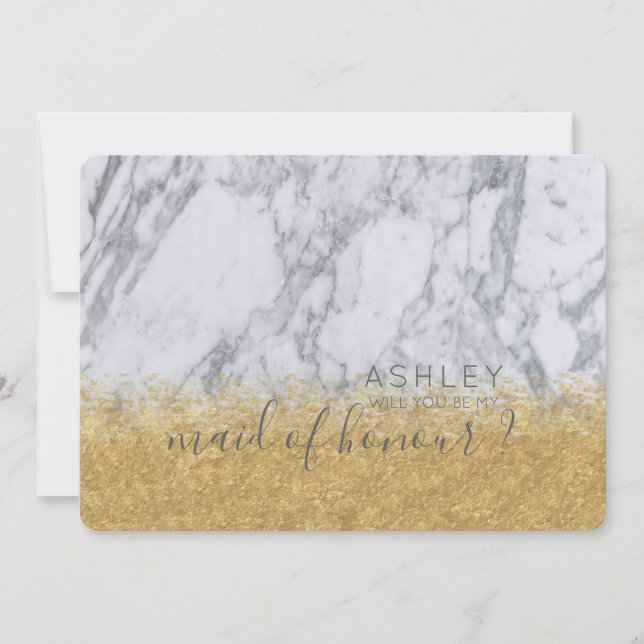 Marble and Gold Will You Be My Maid of Honor Name Invitation (Front)