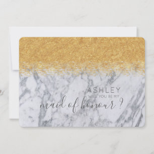 Marble and Gold Will You Be My Maid of Honor Name Invitation