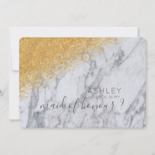 Marble and Gold Will You Be My Maid of Honour Name Invitation
