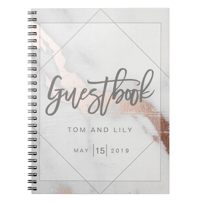 MARBLE AND METALLIC WEDDING  GUESTBOOK NOTEPAD SPIRAL NOTEBOOK (Front)