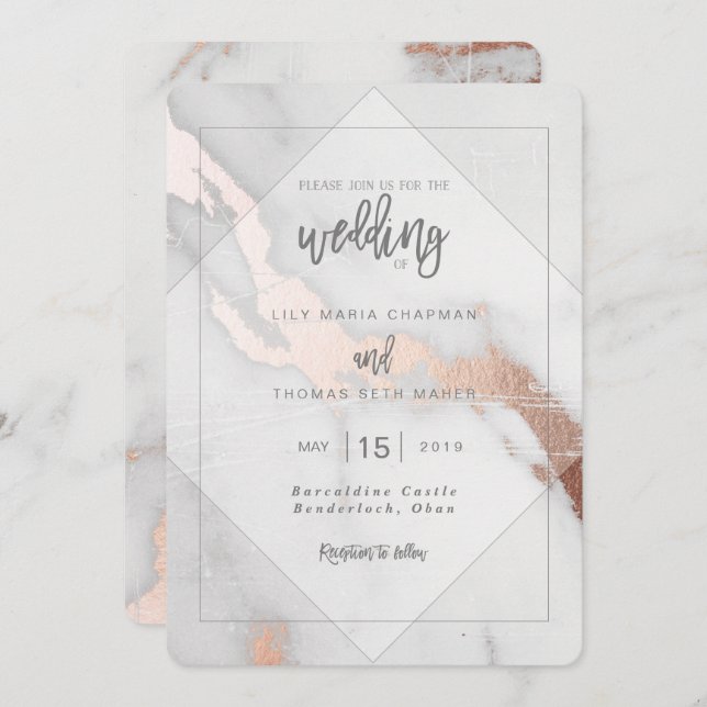 MARBLE AND ROSE GOLD EFFECT WEDDING INVITATION (Front/Back)