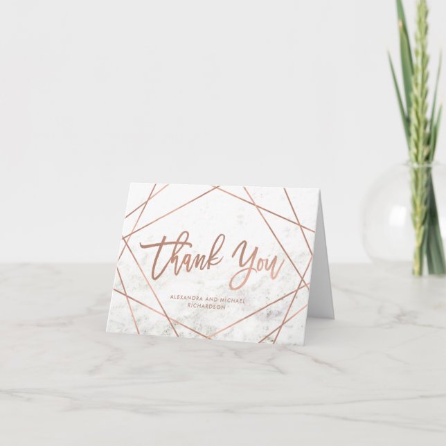 Marble and Rose Gold Geometric | Wedding Thank You Card (Front)