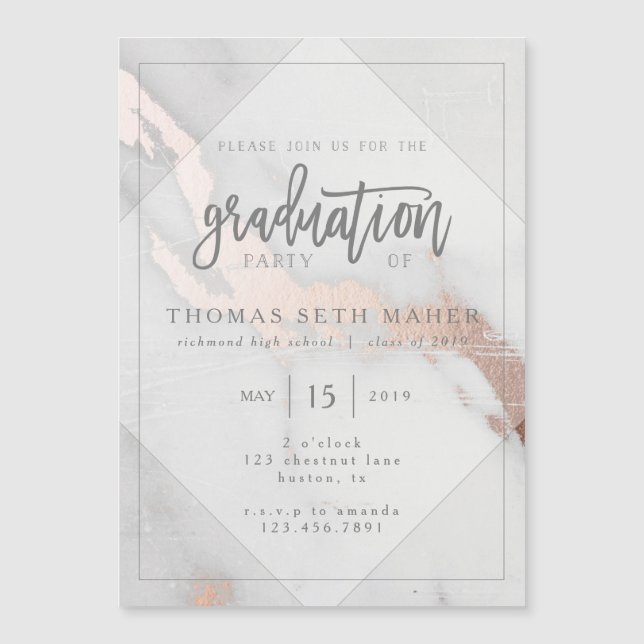 MARBLE AND ROSE GOLD GRADUATION INVITATION  (Front)