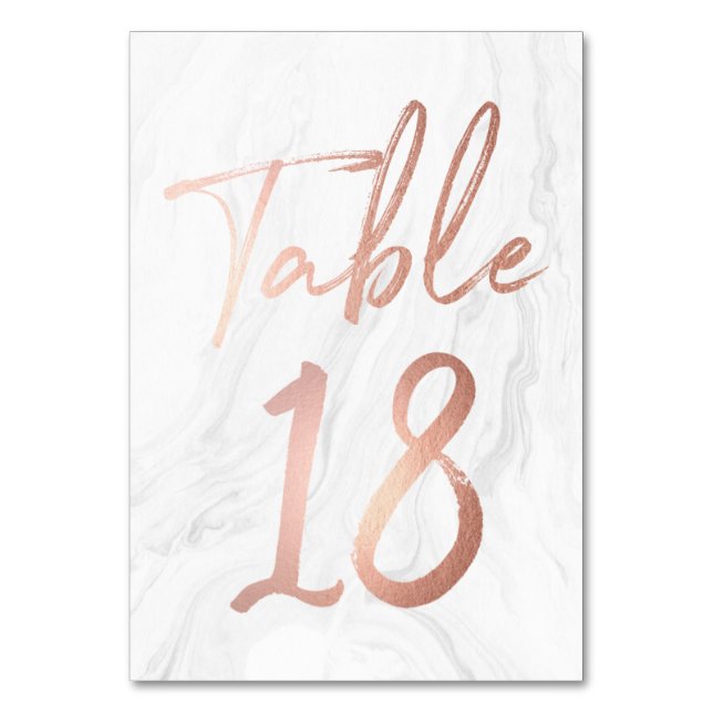 Marble and Rose Gold Script | Table Number Card 18 (Front)