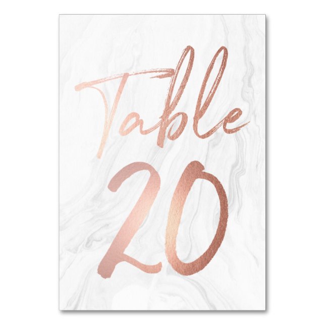 Marble and Rose Gold Script | Table Number Card 20 (Front)
