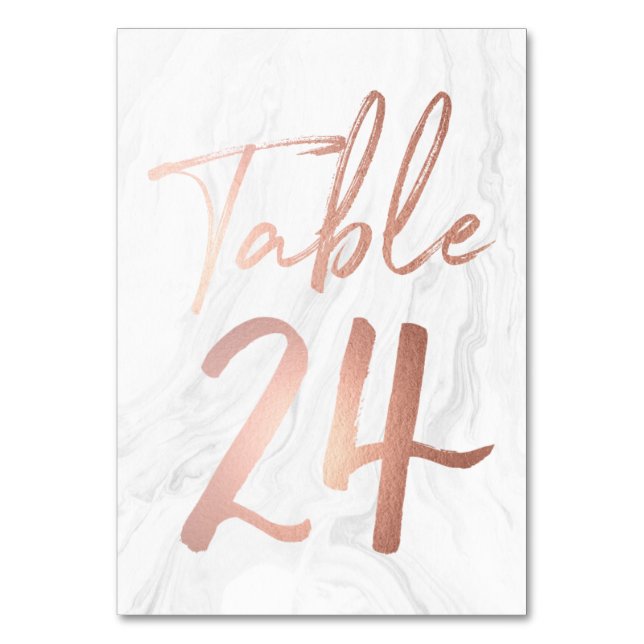 Marble and Rose Gold Script | Table Number Card 24 (Front)